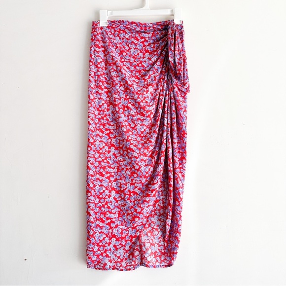 Zara Red & Blue Floral Midi Skirt Size XS - Picture 2 of 9